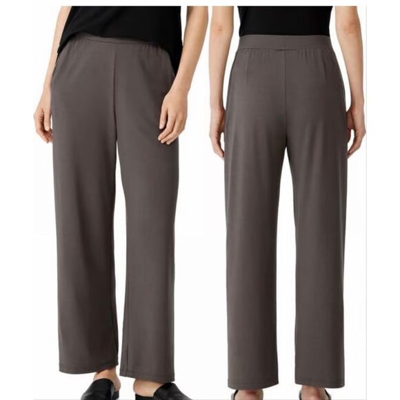 Eileen Fisher Silk Double-Crepe Tapered Ankle Pant Women’s Large in Rye NWT - Picture 3 of 8